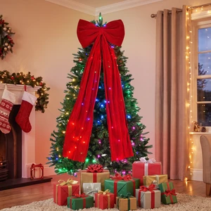 6 ft Prelit Christmas Tree with LED Lights, App Control Aspen Artificial Christmas Tree Color Lights with Large Bow 6 ft Prelit Christmas Tree with LED Lights, App Control Aspen Artificial Christmas Tree Color Lights with Large Bow
