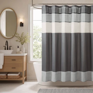 72 Inch Faux Silk Shower Curtain, Grey Multi, Polyester 72 Inch Faux Silk Shower Curtain, Grey Multi, Polyester