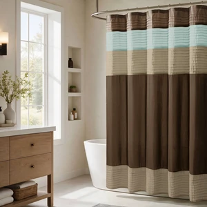 72 84 Inch Faux Silk Shower Curtain, Blue Multi, Polyester 72 84 Inch Faux Silk Shower Curtain, Blue Multi, Polyester