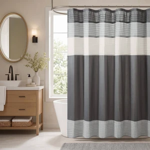 72 84 Inch Faux Silk Shower Curtain, Grey Multi, Polyester 72 84 Inch Faux Silk Shower Curtain, Grey Multi, Polyester