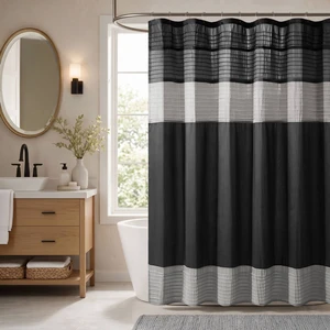 72 84 Inch Faux Silk Shower Curtain, Black Multi, Polyester 72 84 Inch Faux Silk Shower Curtain, Black Multi, Polyester