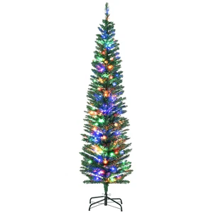 6 ft Tall Pencil Prelit Artificial Christmas Tree Holiday Décor with Branches, Colorful LED Lights Steel Base, Green 6 ft Tall Pencil Prelit Artificial Christmas Tree Holiday Décor with Branches, Colorful LED Lights Steel Base, Green