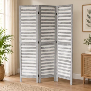 Shutter 3 Panel Wooden Divider, Foldable Lightweight Separator, White Gray, Solid Wood, Privacy Screens Shutter 3 Panel Wooden Divider, Foldable Lightweight Separator, White Gray, Solid Wood, Privacy Screens