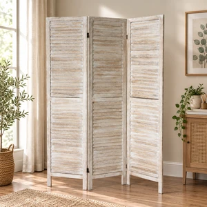 Shutter 3 Panel Wooden Divider, Foldable Lightweight Separator, Natural, Solid Wood, Privacy Screens Shutter 3 Panel Wooden Divider, Foldable Lightweight Separator, Natural, Solid Wood, Privacy Screens