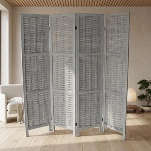 Woven 4 Panel Wooden Divider, Foldable Lightweight Weaving Bamboo Divider Wash, Gray, Solid Wood, Privacy Screens Woven 4 Panel Wooden Divider, Foldable Lightweight Weaving Bamboo Divider Wash, Gray, Solid Wood, Privacy Screens