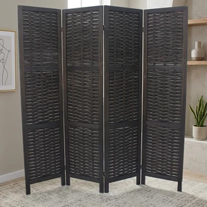 Woven 4 Panel Wooden Divider, Foldable Lightweight Weaving Bamboo Divider, Black, Solid Wood, Privacy Screens Woven 4 Panel Wooden Divider, Foldable Lightweight Weaving Bamboo Divider, Black, Solid Wood, Privacy Screens