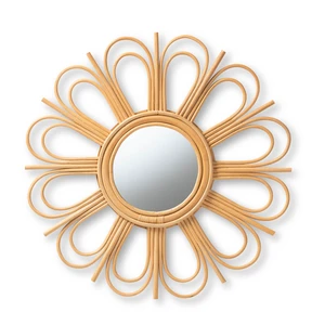 Bohemian Rattan Accent Wall Mirror, Brown Bohemian Rattan Accent Wall Mirror, Brown