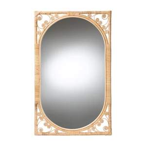 Bohemian Rattan Accent Wall Mirror, Brown Bohemian Rattan Accent Wall Mirror, Brown