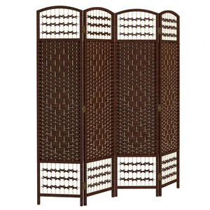 4 Panel Divider, Folding Privacy Screen Separator Wave Fiber Freestanding Partition Wall Divider, Brown, Wood and Paper 4 Panel Divider, Folding Privacy Screen Separator Wave Fiber Freestanding Partition Wall Divider, Brown, Wood and Paper
