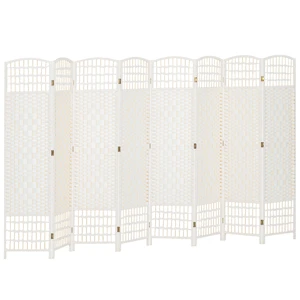 8 Panel Divider, Folding Privacy Screen Separator Wave Fiber Freestanding Partition Wall Divider, White, Wood and Paper 8 Panel Divider, Folding Privacy Screen Separator Wave Fiber Freestanding Partition Wall Divider, White, Wood and Paper