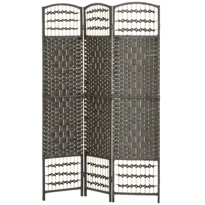 3 Panel Divider, Folding Privacy Screen Separator Wave Fiber Freestanding Partition Wall Divider, Dark Gray, Wood 3 Panel Divider, Folding Privacy Screen Separator Wave Fiber Freestanding Partition Wall Divider, Dark Gray, Wood