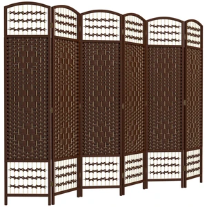 6 Panel Divider, Folding Privacy Screen Separator Wave Fiber Freestanding Partition Wall Divider, Brown, Wood and Paper 6 Panel Divider, Folding Privacy Screen Separator Wave Fiber Freestanding Partition Wall Divider, Brown, Wood and Paper