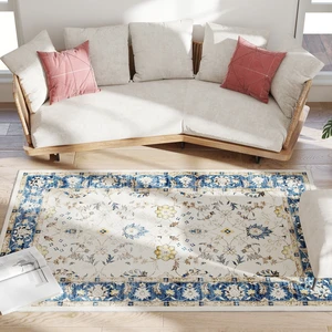 Machine Washable Area Rug, 4 Oriental Medallion Distressed Rugs for Living Non-Slip Low Pile Carpet for Dining Soft Machine Washable Area Rug, 4 Oriental Medallion Distressed Rugs for Living Non-Slip Low Pile Carpet for Dining Soft
