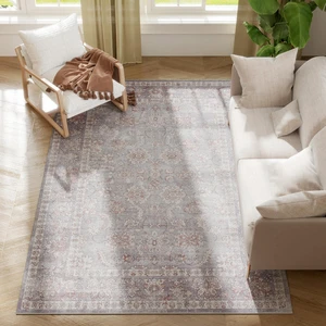 Area Rug 5, Machine Washable Rug Non-Slip Flower Print Floor Cover Foldable Carpet for Living Dining, Brown Grey Area Rug 5, Machine Washable Rug Non-Slip Flower Print Floor Cover Foldable Carpet for Living Dining, Brown Grey