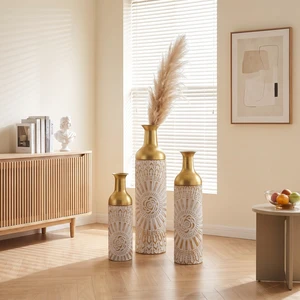 Floor Vase Set, Tall Decorative Floor Vases Standing Large for Living Textured Decorative Tall Antique White Gold Floor Vase Set, Tall Decorative Floor Vases Standing Large for Living Textured Decorative Tall Antique White Gold
