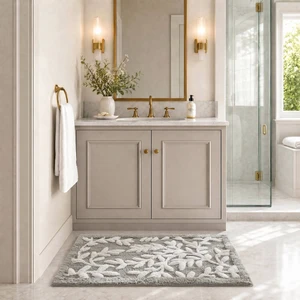 21 34 Inch Cotton Tufted Bath Rug, Grey, Rugs 21 34 Inch Cotton Tufted Bath Rug, Grey, Rugs