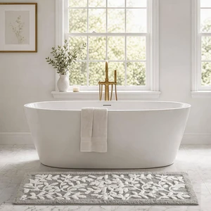 24 60 Inch Cotton Tufted Bath Rug, Grey, Rugs 24 60 Inch Cotton Tufted Bath Rug, Grey, Rugs