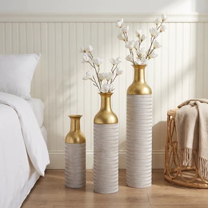 Decorative Metal Vases Set, 29.1 Inch Leaf Pattern Floor Vases and Tall for Decor Living Entryway Decor, White Gold Decorative Metal Vases Set, 29.1 Inch Leaf Pattern Floor Vases and Tall for Decor Living Entryway Decor, White Gold