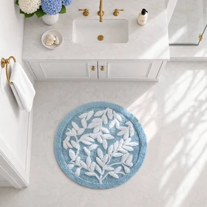 25 Inch Cotton Tufted Bath Rug, Blue, Rugs 25 Inch Cotton Tufted Bath Rug, Blue, Rugs