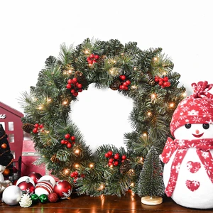 24 Inch Battery Operated Pre Lit Christmas Wreath, Artificial PVC Needle Wreath with LED Lights Berries and Cones Tips 24 Inch Battery Operated Pre Lit Christmas Wreath, Artificial PVC Needle Wreath with LED Lights Berries and Cones Tips