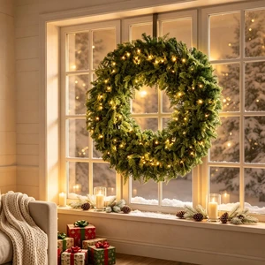 48 Inch Pre Lit Crestwood Spruce Artificial Christmas Wreath, Holiday Door Decor with Decorative Bow LED Lights 48 Inch Pre Lit Crestwood Spruce Artificial Christmas Wreath, Holiday Door Decor with Decorative Bow LED Lights
