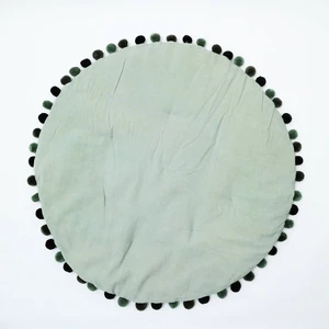 Cotton Soft and Fine Velvet Round Playmat with Pom, Light Green, Rugs Cotton Soft and Fine Velvet Round Playmat with Pom, Light Green, Rugs