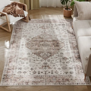 4 Area Rug, Machine Washable Rug Non-Slip Distressed Floor Carpet for Living Dining, Brown, Polyester, Rugs 4 Area Rug, Machine Washable Rug Non-Slip Distressed Floor Carpet for Living Dining, Brown, Polyester, Rugs
