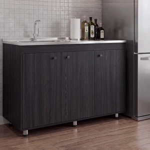 Base Utility Sink Cabinet with Stainless Steel Counter Top, 3 Door Cabinet with Interior Storage Shelves, Dark Brown Base Utility Sink Cabinet with Stainless Steel Counter Top, 3 Door Cabinet with Interior Storage Shelves, Dark Brown