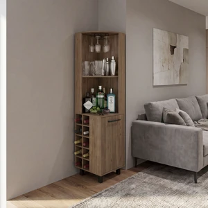 Corner Bar Cabinet with Wine Cubbies, Stemware Rack and 4 Shelves, Light Oak, Particle Board Corner Bar Cabinet with Wine Cubbies, Stemware Rack and 4 Shelves, Light Oak, Particle Board