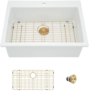 Fireclay Drop in Kitchen Sink Inchx 10 Inch Rectangular Single Bowl Basin for Countertop Installation, White Fireclay Drop in Kitchen Sink Inchx 10 Inch Rectangular Single Bowl Basin for Countertop Installation, White