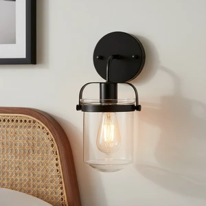 1 Light Wall Sconce, Clear Glass Shade Socket Kitchen Sink Fixture Bulb, Black, Glass, Lighting Lamps 1 Light Wall Sconce, Clear Glass Shade Socket Kitchen Sink Fixture Bulb, Black, Glass, Lighting Lamps