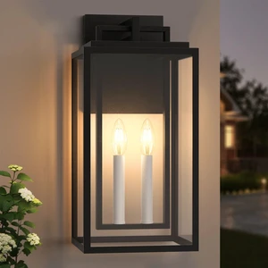 2 Light 18 Inch and Base Outdoor Wall with Tempered Glass Not Included Bulbs, Black, Glass and Metal, Outdoor Lighting 2 Light 18 Inch and Base Outdoor Wall with Tempered Glass Not Included Bulbs, Black, Glass and Metal, Outdoor Lighting