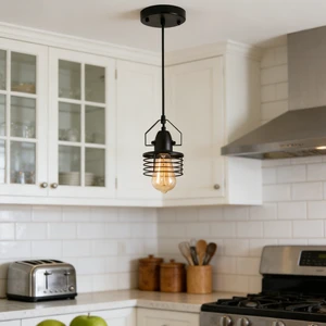 1 Light Cage Pendant, Spring Metal Shade Hanging Lamp for Kitchen Island Entryway, Black, Glass, Lighting Lamps 1 Light Cage Pendant, Spring Metal Shade Hanging Lamp for Kitchen Island Entryway, Black, Glass, Lighting Lamps