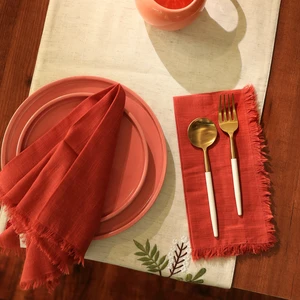 Cotton Napkins Set 4 20 Inch, Hemstitch Dinner Napkins, Rust Cotton Napkins Set 4 20 Inch, Hemstitch Dinner Napkins, Rust
