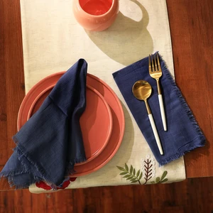 Cotton Napkins Set 4 20 Inch, Hemstitch Dinner Napkins, Blue Cotton Napkins Set 4 20 Inch, Hemstitch Dinner Napkins, Blue