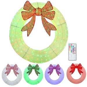 60 Inch Lighted Christmas Wreath Decoration with Dual Color LED, Metal Wreath with Lighting Modes Daily Timer Remote 60 Inch Lighted Christmas Wreath Decoration with Dual Color LED, Metal Wreath with Lighting Modes Daily Timer Remote