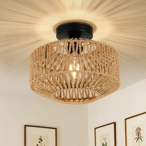 Fixtures Ceiling Mount, Mini Rattan Chandelier Fixture with Dimmable LED Bulb Hand Woven Ceiling Flush Mount Fixtures Ceiling Mount, Mini Rattan Chandelier Fixture with Dimmable LED Bulb Hand Woven Ceiling Flush Mount