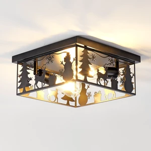 Flush Mount Ceiling with Deer and Snow Man Design, 2 Light Square Metal Fixture for Kitchen Entryway and Lodge Bulbs Flush Mount Ceiling with Deer and Snow Man Design, 2 Light Square Metal Fixture for Kitchen Entryway and Lodge Bulbs