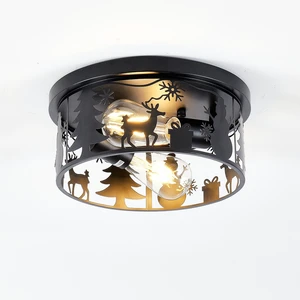 Flush Mount Ceiling with Deer and Snow Man Design, 2 Light Round Metal Fixture for Kitchen Entryway and Lodge Bulbs Not Flush Mount Ceiling with Deer and Snow Man Design, 2 Light Round Metal Fixture for Kitchen Entryway and Lodge Bulbs Not