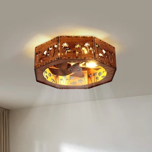Ceiling Fan, 19.7 Inch Low Profile Caged Bladeless Fandelier Coconut Trees and the Beach Pattern Chandelier Fan Ceiling Fan, 19.7 Inch Low Profile Caged Bladeless Fandelier Coconut Trees and the Beach Pattern Chandelier Fan