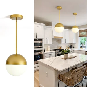 Pack Pendant Lights, Pendant with Milky Globe Glass Shade Adjustable Hanging Lighting Rod for Kitchen Island Dining Pack Pendant Lights, Pendant with Milky Globe Glass Shade Adjustable Hanging Lighting Rod for Kitchen Island Dining