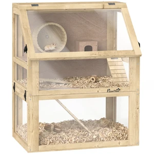 Paw Hut Wooden Hamster Cage, 3 Tier Small Animal Cage with Detachable 12.6 Inch Bottom Hut Seesaw Exercise Wheel Ramps Paw Hut Wooden Hamster Cage, 3 Tier Small Animal Cage with Detachable 12.6 Inch Bottom Hut Seesaw Exercise Wheel Ramps