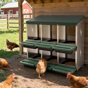 6 Compartment Chicken Nesting Box, Stand with Soft Padded Mat 0.8 mm Top Cover and 0.6 mm Galvanized Sheet Metal 6 Compartment Chicken Nesting Box, Stand with Soft Padded Mat 0.8 mm Top Cover and 0.6 mm Galvanized Sheet Metal