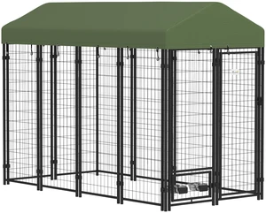 Paw Hut 8 4 Outdoor Dog Kennel, Welded Wire Dog Kennel Outside Run with 360° Rotating Bowls Waterproof Paw Hut 8 4 Outdoor Dog Kennel, Welded Wire Dog Kennel Outside Run with 360° Rotating Bowls Waterproof