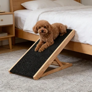 Pet Ramp, Elevated Dog Ramp, Black, Pine and Polyester, Pet Beds Furniture Pet Ramp, Elevated Dog Ramp, Black, Pine and Polyester, Pet Beds Furniture