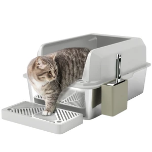 Paw Hut Stainless Steel Litter Box, Metal Litter Box High Sided Anti Urine Leakage Non Sticky Cat Pan with Metal Scoop Paw Hut Stainless Steel Litter Box, Metal Litter Box High Sided Anti Urine Leakage Non Sticky Cat Pan with Metal Scoop