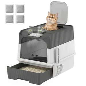 Paw Hut Cat Litter Box with Lid, Hooded Cat Litter Box with Pull-Out Drawer Tray Scoop Front Entry and Top Exit Paw Hut Cat Litter Box with Lid, Hooded Cat Litter Box with Pull-Out Drawer Tray Scoop Front Entry and Top Exit