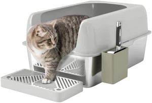 Paw Hut Stainless Steel Litter Box, Easy Clean Metal Litter Box with High Sided for Anti Urine Leakage Cat Pan Paw Hut Stainless Steel Litter Box, Easy Clean Metal Litter Box with High Sided for Anti Urine Leakage Cat Pan
