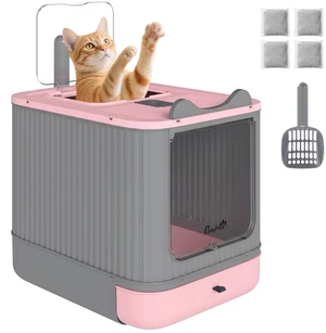 Paw Hut Cat Litter Box with Lid, Enclosed Litter Box for Medium Cats Front Entry and Top Exit Scoop Deodorizer Bag Easy Paw Hut Cat Litter Box with Lid, Enclosed Litter Box for Medium Cats Front Entry and Top Exit Scoop Deodorizer Bag Easy