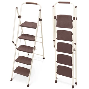 5step Ladder, Folding Step Stool with Wide Anti Slip Pedal Steel Ladder Convenient Handrail Lightweight Portable Steel 5step Ladder, Folding Step Stool with Wide Anti Slip Pedal Steel Ladder Convenient Handrail Lightweight Portable Steel